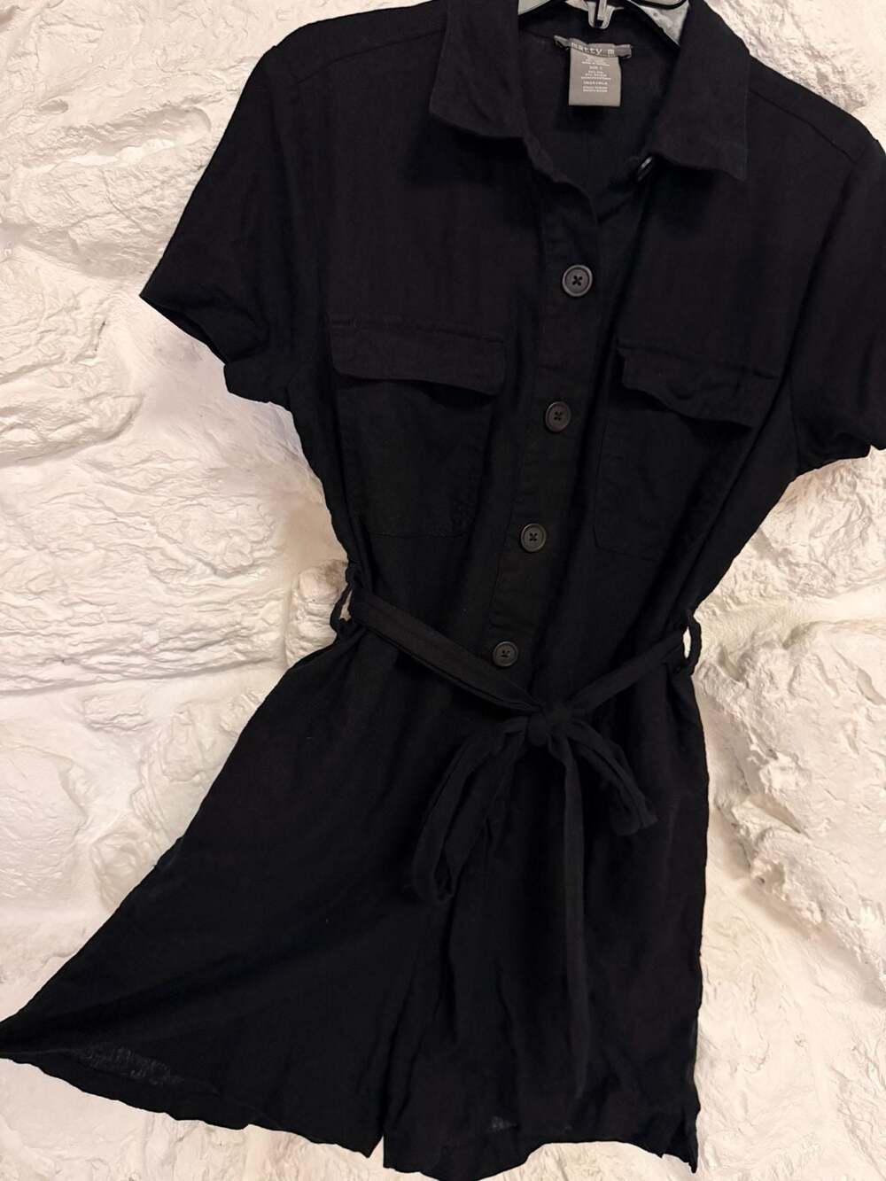 Matty M Utility Jumpsuit Size S Black Linen Viscose Belted Romper